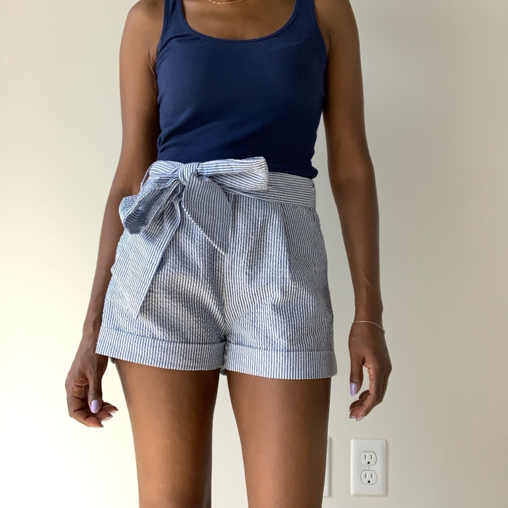 Striped High Waist Shorts Wrap belt